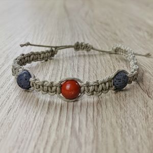 Red Jasper 8mm Lava Bead Handmade Hemp Bracelet